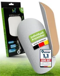Produktbild: MAXEEZ – Die innovativsten Schienbeinschoner der Welt für Erwachsene und Kinder – Individuell anpassbare ultraleichte Mini Schienbeinschoner Fußball Herren – aus Biokunststoff sitzt bombig - Gr. S