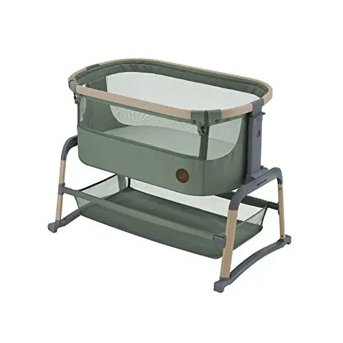 Produktbild: Maxi-Cosi Iora Air Beistellbett Baby, Co-Sleeper mit Allround-Netzgewebe, 0–6 Monate (9 kg), Schaukelmodus, 4 Neigungs- & 5 Höhenstufen, Leichtes Schieben, Leicht zu Tragen, 2 Räder, Beyond Green