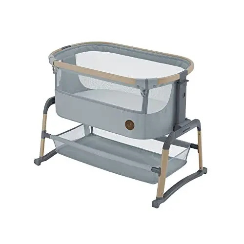 Produktbild: Maxi-Cosi Iora Air Beistellbett Baby, Co-Sleeper mit Allround-Netzgewebe, 0–6 Monate (9 kg), Schaukelmodus, 4 Neigungs- & 5 Höhenstufen, Leichtes Schieben, Leicht zu Tragen, 2 Räder, Beyond Grey
