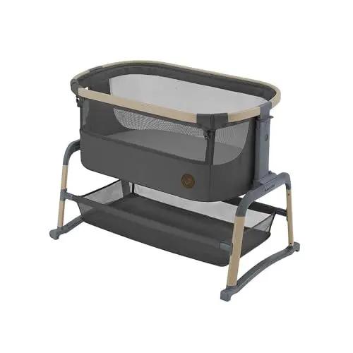 Produktbild: Maxi-Cosi Iora Air Beistellbett Baby, Co-Sleeper mit Allround-Netzgewebe, 0–6 Monate (9 kg), Schaukelmodus, 4 Neigungs- & 5 Höhenstufen, Leichtes Schieben, Leicht zu Tragen, 2 Räder, Beyond Graphite
