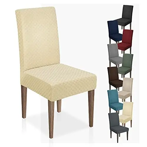 Produktbild: MAXIJIN Neueste Jacquard Esszimmer Stuhlbezug Stretch Dining Parsons Stuhl Schonbezug Abnehmbare Stuhl Möbel Schutzhüllen für Esszimmer, Hotel, Küche, Zeremonie (Hell Beige, 4)