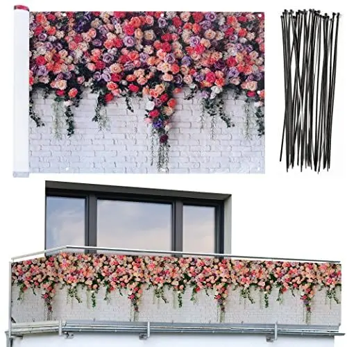 Produktbild: Maximex Balkon-Sichtschutz, praktischer Sichtschutz mit Rosen-Motiv und hoher UV- und Witterungsbeständigkeit, schnelltrocknend und reißfest, 5 m