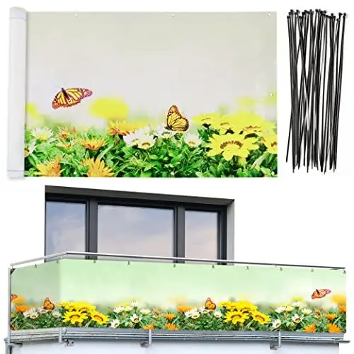 Produktbild: Maximex Balkon-Sichtschutz, praktischer Sichtschutz mit Schmetterlings-Motiv und hoher UV- und Witterungsbeständigkeit, schnelltrocknend und reißfest, 5 m