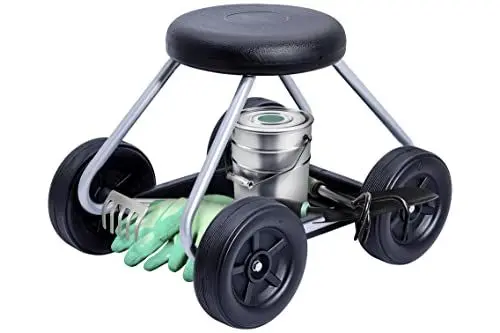 Produktbild: Maximex Rollsitz Secura, Gartenarbeit im Sitzen, Rücken- & Knieschonend, Belastbar bis 130kg, Rollbarer Gartensitz mit Ablage, Leichtgängig, Mobiler Arbeitshocker, Gepolsterter Sitz