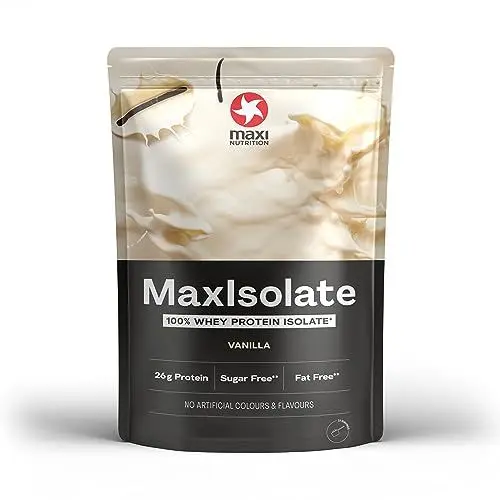 Produktbild: MaxiNutrition MaxIsolate 100% Whey Protein Isolat Vanille 1 kg, Proteinpulver mit 87% Eiweiß, zucker- & fettarm, ohne künstliche Aromen, für einen leckeren Protein-Shake mit natürlicher Vanille
