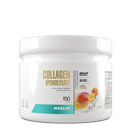 Produktbild: Maxler Collagen Hydrolysate - Aprikose-Mango - 150g - Rinderkollagen - Angereichert mit Vitamin C für bessere Aufnahme - Reine Kollagenpeptide - 15 Collagen Pulver Portionen