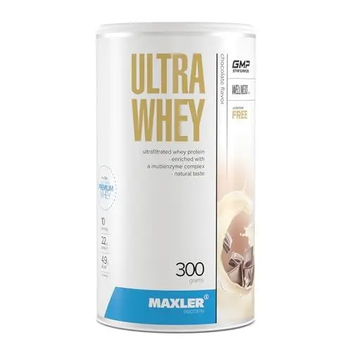 Produktbild: Maxler Ultra Whey Protein - 23 g Protein pro Portion - Reines Whey Protein Pulver - Molkenprotein-Konzentrat, Molkenprotein-Isolat, Molkenprotein-Hydrolysat - Mit BCAA - Schokolade - 300g