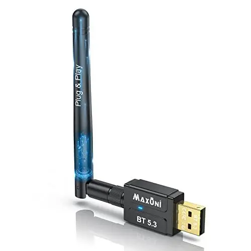 Produktbild: Maxuni Bluetooth USB, Bluetooth Adapter Dongle 5.3, Langstrecken Netzwerkadapter Stick für PC, Laptop, Desktop, Headset, Lautsprecher, Tastatur, Kopfhörer, Maus, Windows 10/11/8.1 (Plug and Play)