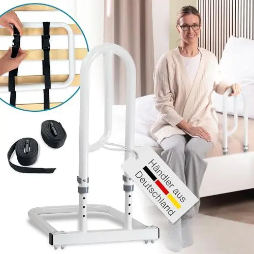 Produktbild: ELONEO Bett Aufstehhilfe Bettgriff - Für mehr Unabhängigkeit und Komfort, Höhenverstellbarer Haltegriff für Senioren, weiß