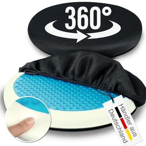 Produktbild: ELONEO Drehkissen mit Gel für Autositz, Drehsitz für Senioren, Einstiegshilfe/Ausstiegshilfe, rutschfest, Belastbar bis 150 Kg, Für Auto, Sofa, Sessel, Stuhl (Ø 40, 1 STK.)