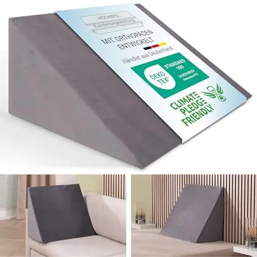 Produktbild: ELONEO Keilkissen Bett Lagerungskissen Erwachsene Rückenkissen Lesekissen Kissen aus formstabilen Schaumstoff 30×50×60 cm