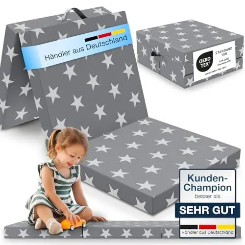 Produktbild: ELONEO Klappmatratze 70x190 cm, 9 cm hoch, Klappmatratze Kinder faltbar, klappbare Gästematratze, Faltbare Matratze, Reisematratze für Kinder und Erwachsene für Reisen und Camping