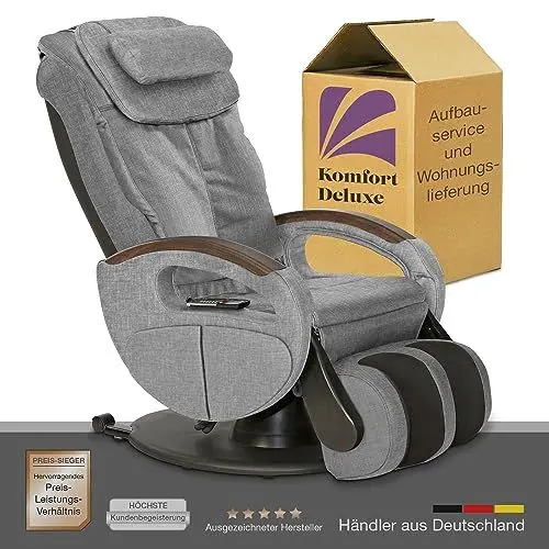 Produktbild: Massagesessel mit elek. Aufstehfunktion, Shiatsu-Massage, Wärmefunktion, 4 Massagetechniken, 6 Massagezonen, Transportrollen, inkl. Kopf- & Nackenkissen (Stoff Graumeliert)