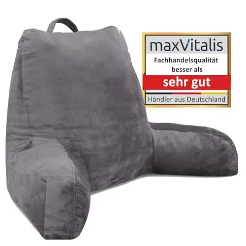 Produktbild: ELONEO Rückenkissen, Lesekissen für Bett und Sofa mit Armlehnen – Ideal als Rückenstütze für mehr Halt und Komfort von Rücken, Kopf und Nacken, Sitzen, 76 × 46 × 40 cm