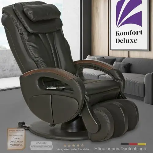 Produktbild: maxVitalis Shiatsu Massagesessel mit Wärmefunktion, Fernsehsessel rollbar, Drehbar, Relaxsessel elektrisch verstellbar, Shiatsu-Massage, 6 Massagearten & 6 Programme (Schwarz)