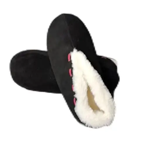 Produktbild: MaxW Winter Hausschuhe für Damen und Herren Plüsch Bettschuhe Weiche Warme Spanische Leder Hausschuhe Kuhfell Mokassins Schwarze 39