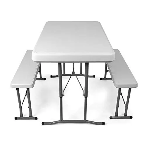 Produktbild: MaxxGarden Campingtisch XL Klappbar mit Bänken - Klapptisch Camping & Garten - Buffettisch - Tisch Multifunktionstisch Mit Griff - 112,5x61,5x71,5 cm - Wetterfest Tragbar - Kunststoff - Faltbar - Weiß