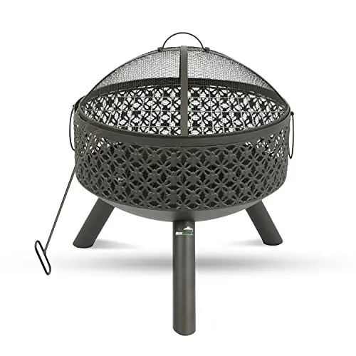 Produktbild: MaxxGarden Feuerschale - Für Den Garten - Outdoor Feuerstelle mit Stab - Feuerstelle Garten - Faltbare mit Grillrost - Mit Funkenschutz - Stahl - Ø52cm - Schwarz