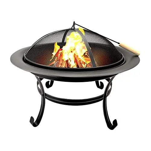 Produktbild: Feuerschale mit Gitter für den Garten, 76 cm Durchmesser, Schwarz