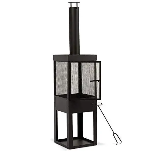 Produktbild: MaxxGarden Gartenkamin - Terrassenkamin - Outdoor Kamin Feuerstelle - Mit Stahlgitter - Brennholzablageort - Mit Funkenschutz Zum Entspannen - Ø40 x 195 cm - Schwarz
