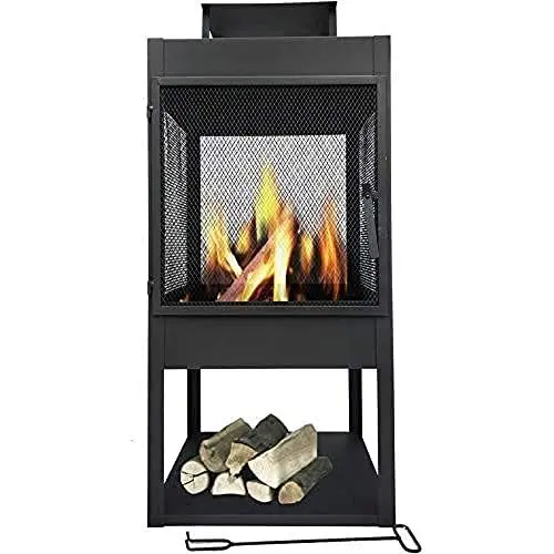 Produktbild: MaxxGarden Helios Gartenkamin - Terrassenkamin - Outdoor Kamin Feuerstelle - Mit Funkenschutz Zum Entspannen - Mit Stahlgitter - Brennholzablageort Im Bodenraum - Ø45x100 cm - Schwarz