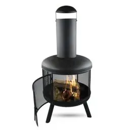 Produktbild: MaxxGarden Pompei 360° Gartenkamin - Terrassenkamin - Windgeschützter Outdoor Kamin - Feuerstelle - Mit Stahlgitter- Mit Funkenschutz Zum Entspannen - Ø60x130cm - Schwarz + kostenlose Abdeckung