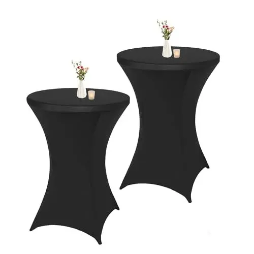 Produktbild: MaxxGarden Bartisch - 2 Stück + Tischhülle – Stehtisch klappbar – Bistrotisch Ø80 x 115 cm – Partytisch für Indoor & Outdoor - Hochtisch inkl. 2X schwarzer Tischdecke – Weißer Empfangstisch