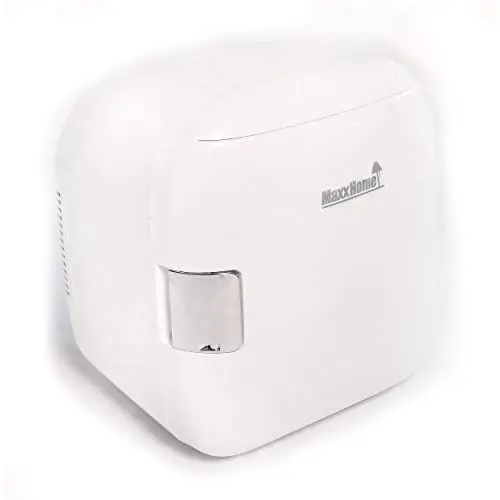 Produktbild: MaxxHome Mini Kühlschrank - Kühlschrank Klein - Mini Fridge - 9 Liter - Minibar - Camping Kühlschrank - Minikühlschrank Günstig - Kühlt und wärmt - Retrostyle - 100/240V / 12V - Autostecker - Weiß