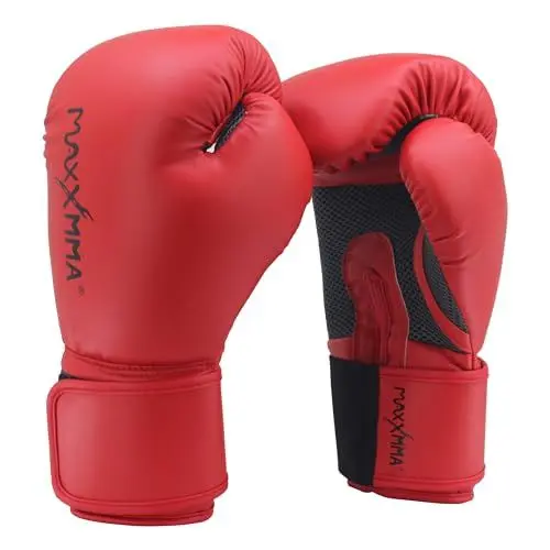 Produktbild: MaxxMMA Pro Style Boxhandschuhe für Damen und Herren, Effiziente Stoßdämpfung, Handgelenkschutz, Boxsack, MMA, Muay Thai, Sparring (Rot, 10oz)