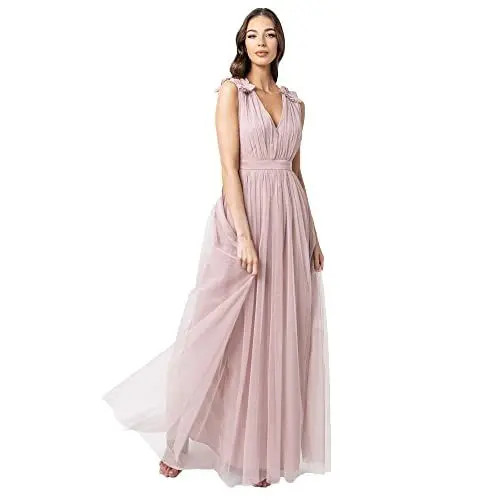 Produktbild: Maya Deluxe Damen Maya Deluxe Ruffle Shoulder Maxi Dress Brautjungfernkleid, Frosted Pink, 50 EU