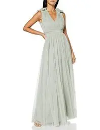 Produktbild: Maya Deluxe Damen Maya Deluxe Ruffle Shoulder Maxi Dress Brautjungfernkleid, Green Lily, 52 EU
