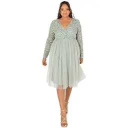 Produktbild: Maya Deluxe Damen Maya Faux Warp Front Embellished Midi Dress Brautjungfernkleid, Navy, 26,Green Lily,40