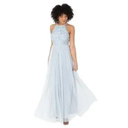 Produktbild: Maya Deluxe Damen Womens Ladies Bridesmaid Maxi Dress Halter Neck Sequin Embellished Prom Graduation Wedding Brautjungfernkleid, Eisblau, 56