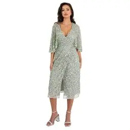 Produktbild: Maya Deluxe Damen Womens Midi Ladies Sequin Embellished Cape Sleeve Wrap Dress for Wedding Guest Bridesmaid Cocktail Prom Evening Kleid, Green Lily, 34
