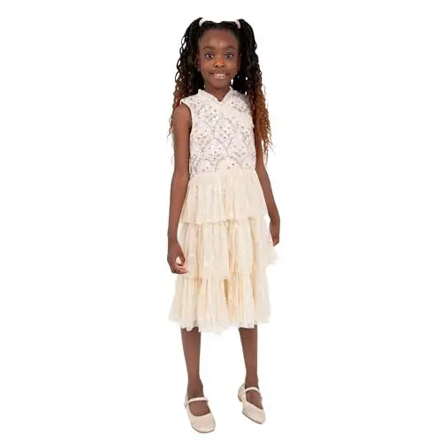 Produktbild: Maya Deluxe Girl's Dress Sequin Embellished Tulle Tutu Ruffles Princess Bridesmaid Wedding Guest Blumenmädchenkleider, Ecru Age 9-10 Years