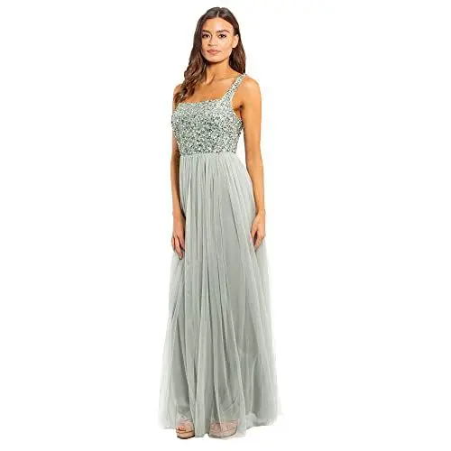 Produktbild: Maya Deluxe Women's Green Lily Strappy Delicate Sequin Maxi Bridesmaid Dress, 38 EU (Taille 71 cm·· Brust 89 cm)