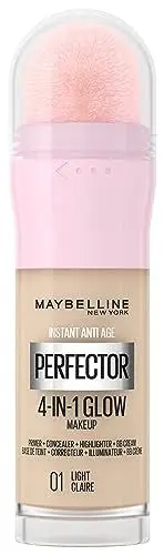Produktbild: Maybelline New York 4-in-1 Make Up mit Concealer, BB Cream, Highlighter und Primer, für einen perfekten Teint, Foundation mit leichter Deckkraft, Instant Perfector Glow, Nr. 01 Light, 20 ml