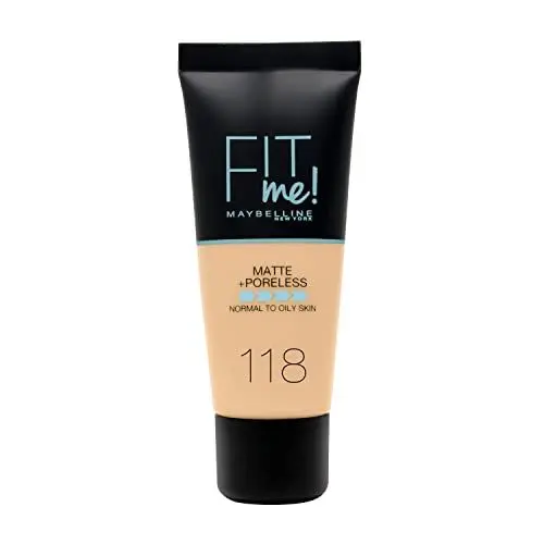Produktbild: Maybelline New York Fit Me! MATTE&PORELESS Make-up Nr. 118 Light Beige, Flüssiges Make-up, Passt Sich Dem Hautton An, Feuchtigkeitsspendend, Mattierend, Leichte Bis Mittlere Deckkraft, 30 Ml