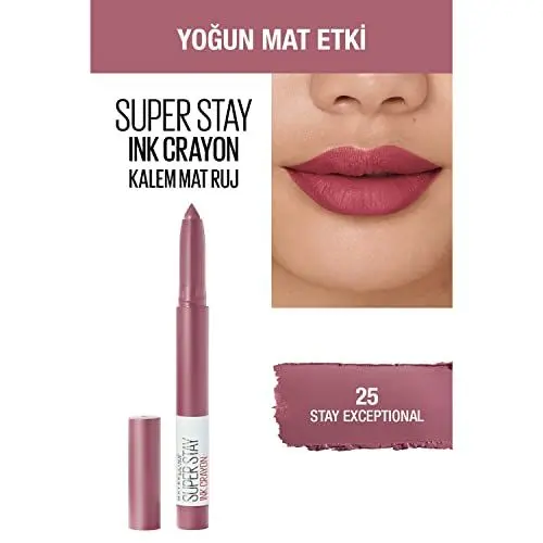 Produktbild: Maybelline New York Lippenstift, Super Stay Ink Crayon, Matt und langanhaltend, Nr. 25 Stay Exceptional, 1,5 g