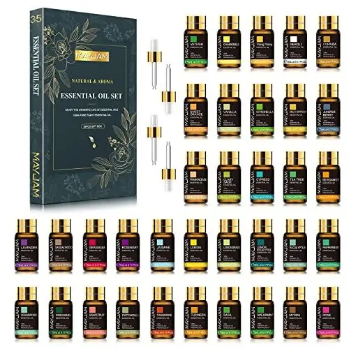 Produktbild: MAYJAM Ätherische Öle Set 35 x 5ml, Ätherische Öle für Diffuser Aromatherapie Duftöl Geschenkset, Naturrein Reine Ätherisches Öl Lavendel, Eukalyptus, Vanille, Rose, Teebaum