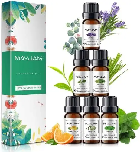 Produktbild: MAYJAM Ätherische Öle Set 6 x 10ml, Rein Naturrein Ätherisches Öl Eukalyptusöl, Lavendel, Süße Orange, Teebaum, Zitronengras, Pfefferminz, Duftöle Set für Diffuser Aromatherapie Geschenkset