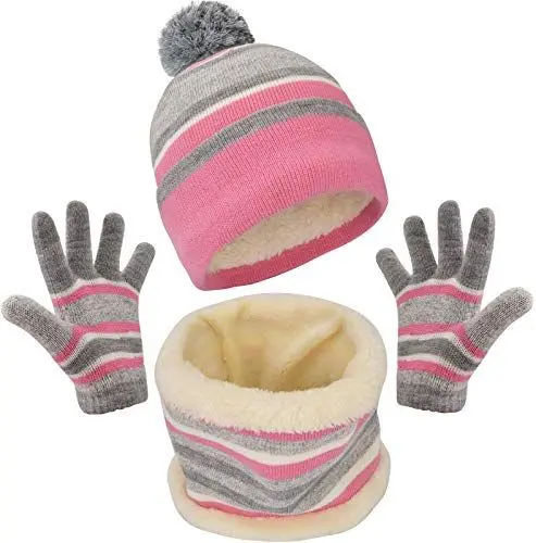Produktbild: Maylisacc Mütze Schal Handschuh Stricken Set Mädchen 3-6 Jahre, Wintermütze Loop Schal und Winterhandschuhe Kinder Kleinkind Pink