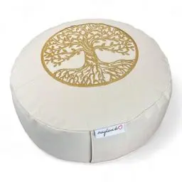 Produktbild: maylow Yoga mit Herz Yogakissen Meditationskissen mit Stickerei Baum des Lebens H:15cm mit Bio-Dinkelspelz gefüllt Bezug und Inlett 100% Baumwolle personalisierbar (Natur)