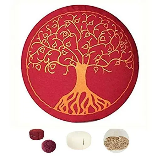 Produktbild: maylow Yoga mit Herz Yogakissen Meditationskissen Baum des Lebens H:15cm mit Bio-Dinkelspelz gefüllt 100% Baumwolle waschbarer Bezug personalisierbar