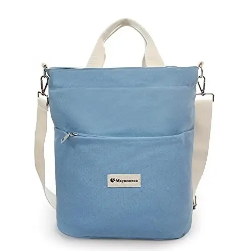 Produktbild: MAYMOONER Damen Canvas Damen Canvas Tote Bag mit Reißverschluss und Tasche,Lässige Umhängetaschen für die Schule,Große Hobo-Taschen,Shopping Umhängetaschen Hellblau