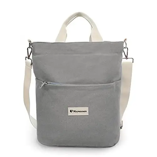Produktbild: MAYMOONER Damen Große Canvas Tote Bag mit Reißverschluss und Tasche,Lässige Umhängetaschen für die Schule,Hobo Bags,Shopping Umhängetaschen Grau