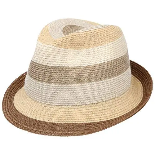 Produktbild: Mayser Svenja Stripes Trilby Hanfhut Baumwollhut Sommerhut Sonnenhut Damenhut Strohhut Damen - Made in The EU Sommer Frühling-Sommer - M (57-58 cm) beige