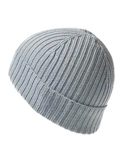 Produktbild: MayTree leichte Merino-Mütze mit Rand, einfarbige Mütze aus 100% Merinowolle, Laufmütze aus Wolle, Merino-Mütze Unisex für Damen und Herren (Grau)
