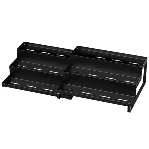 Produktbild: MAYZOLOP Gewürzregal, Küchenregale, Stehend, Ausziehbar, Stapelbar, Schwarzes Metall, Küchen Organizer, für Speisekammer, Arbeitsplatte und Küchenschrank, 2er-Set mit je 3 Ablagen