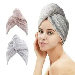 Produktbild: M-bestl Haarhandtuch/Turban, Haartrocknungs-Handtuch mit Knöpfen, Mikrofaser-Handtuch, 2er-Pack…